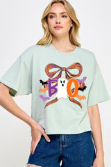 CTS-E3120 Boo Brushstroke Bow Graphic Relaxed Crop Top $11