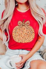 US3001-E3135 Floral Fall Pumpkin Graphic Tee $12.5