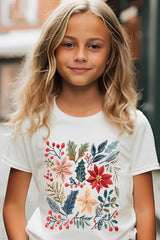 US3001Y-E3186Z Floral Christmas Kids Graphic Tee $11
