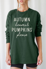 UL240-E3158 Autumn Leaves Pumpkins Graphic Long Sleeve Tee $13.75