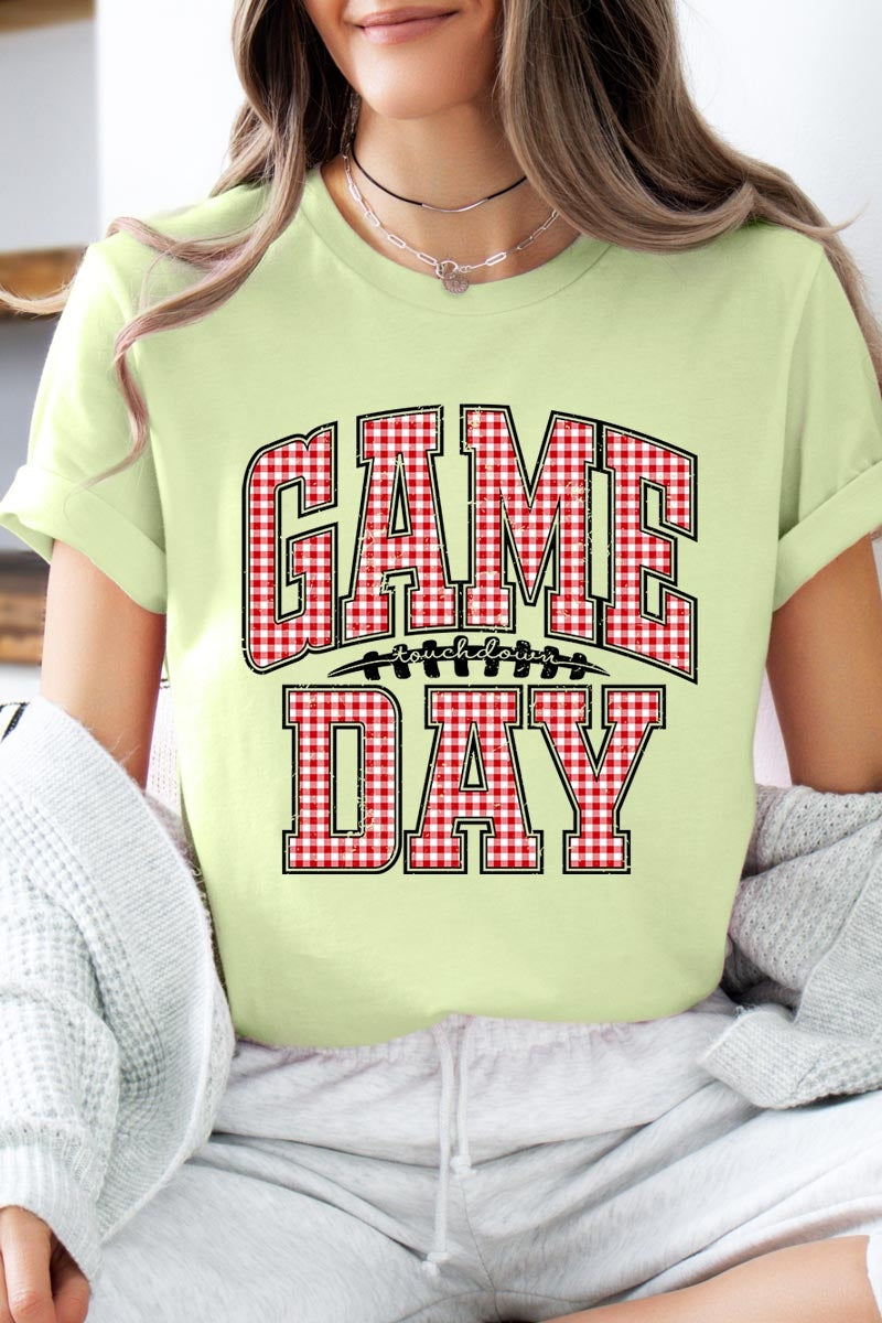 US3001-E3126 Red Gingham Game Day Graphic Tee $12.5