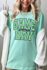 US3001-E3128 Green Gingham Game Day Graphic Tee $12.5