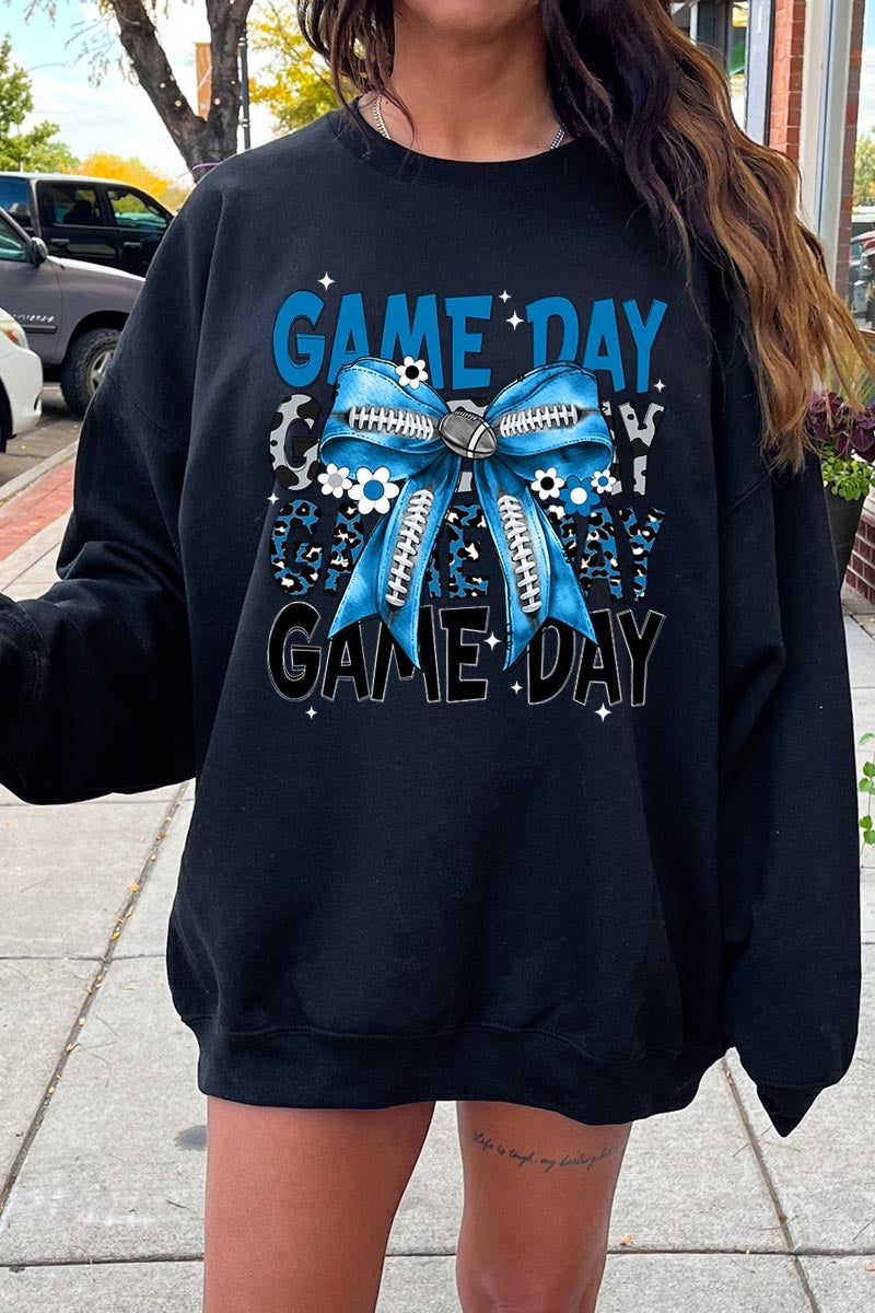 UL180-E3089 Blue Silver Football Game Day Bow Sweatshirt $20