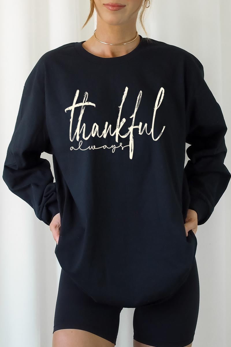 UL240-E3170 Thankful Graphic Long Sleeve Tee $13.75