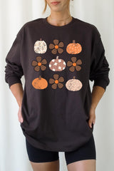 UL240P-E3117 Pumpkins & Flowers Fall Plus Long Sleeve Tee $17