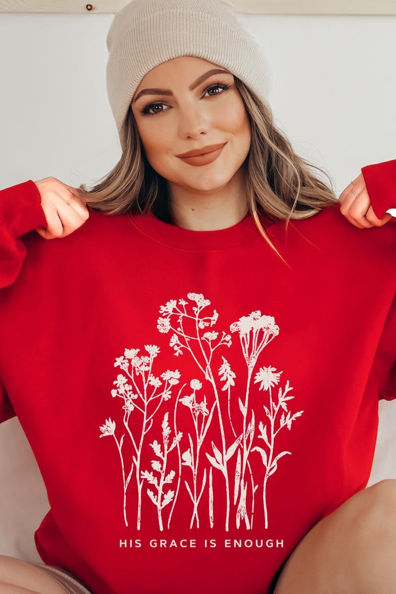 UL180P-E3146 Christian Wildflower Graphic Plus Sweatshirt $25