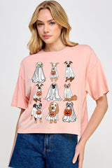 CTS-E3106 Halloween Ghost Dog Graphic Relaxed Crop Top $11