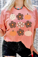 US3001-E3117 Pumpkins & Flowers Fall Graphic Tee $12.5