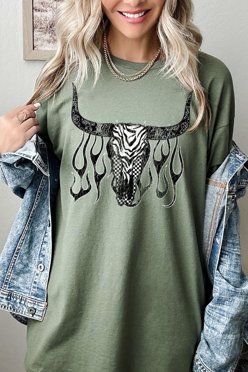 5000-E3176 Western Bullskull Graphic Heavy Cotton Tee $9