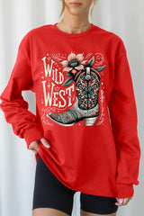 UL240-E3100 Wild West Cowgirl Boot Graphic Long Sleeve Tee $13.75