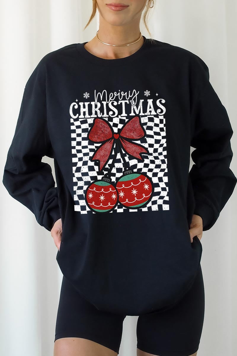 UL240-E3196 Cherry Ornament Christmas Graphic Long Sleeve Tee $13.75