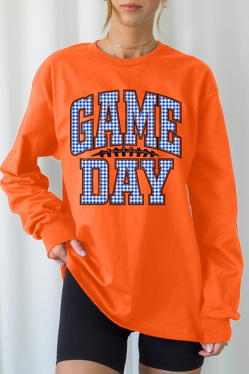 UL240P-E3130 Blue Gingham Game Day Graphic Plus Long Sleeve Tee $17
