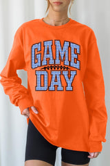 UL240-E3130 Blue Gingham Game Day Graphic Long Sleeve Tee $13.75