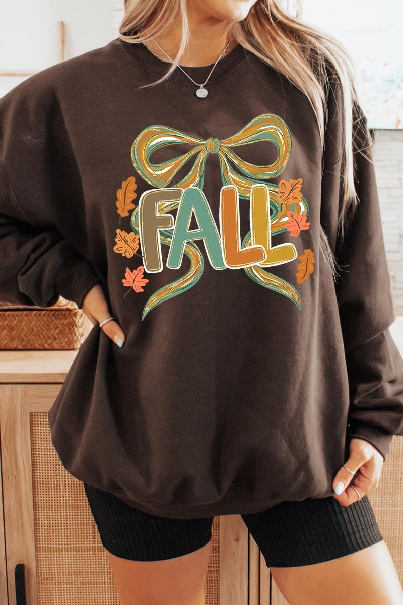 UL180-E3121 Fall Brushstroke Bow Graphic Sweatshirt $20