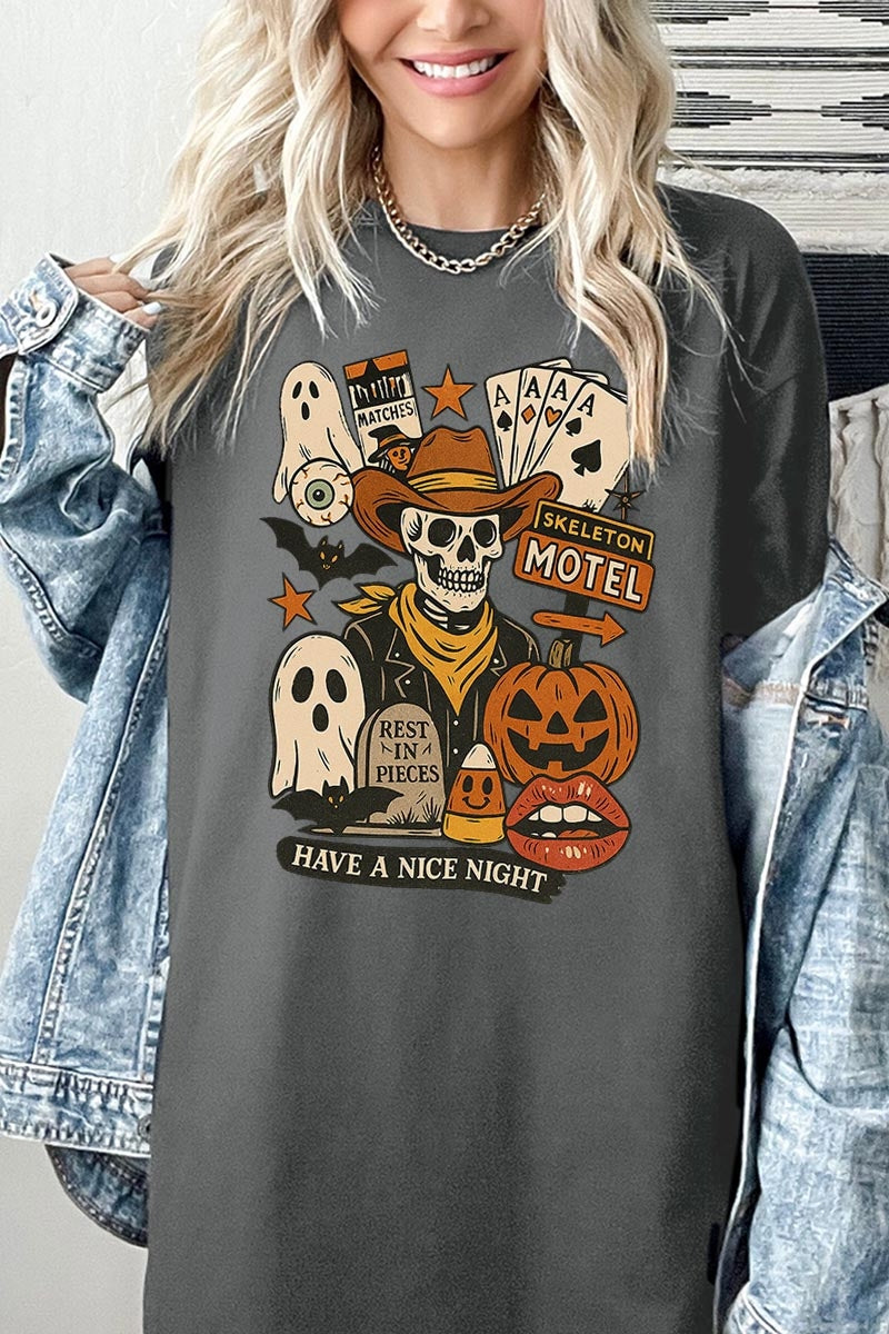 5000-E3107 Spooky Western Skeleton Graphic Heavy Cotton Tee $9