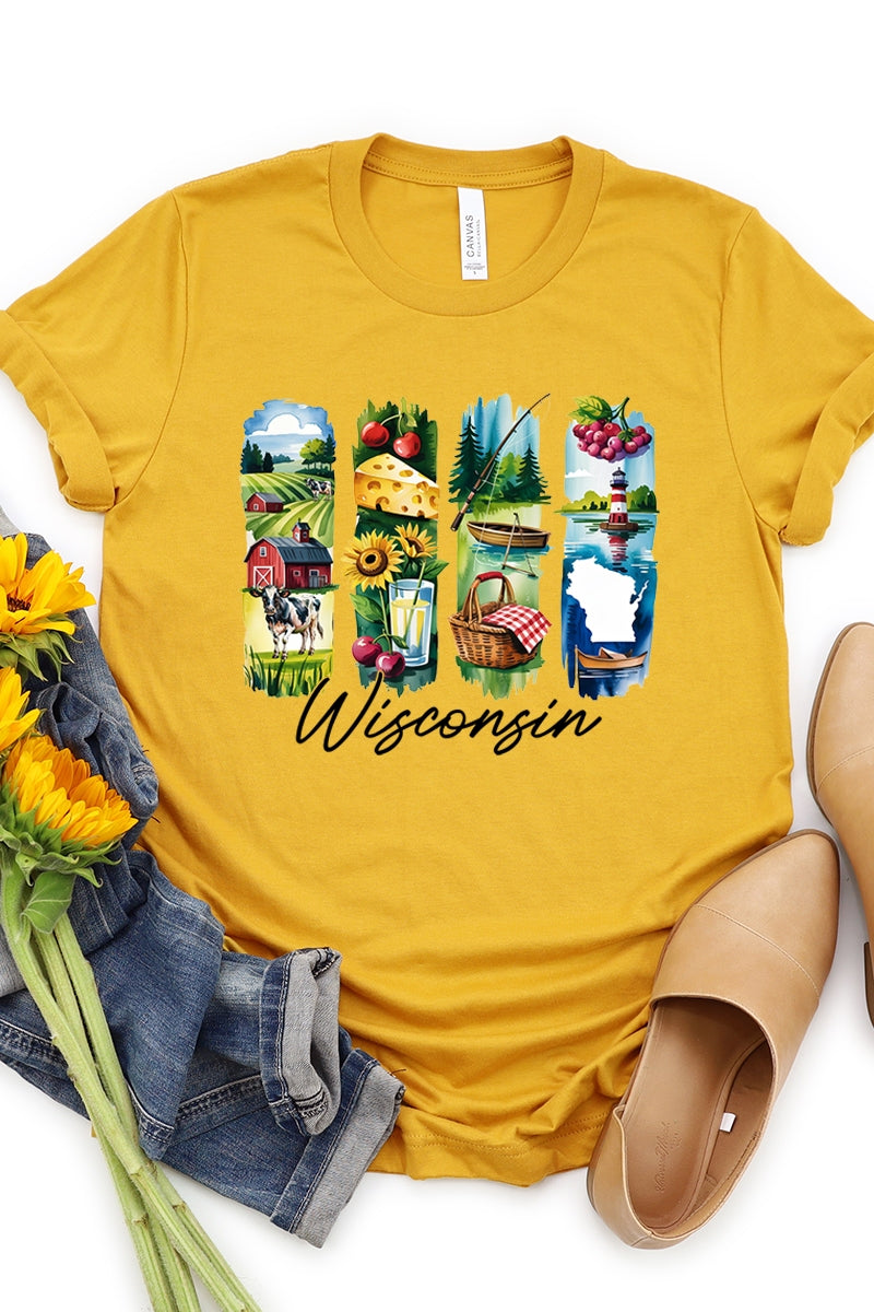 US3001-E3061WI Wisconsin State Brushstroke Graphic Tee $12.5