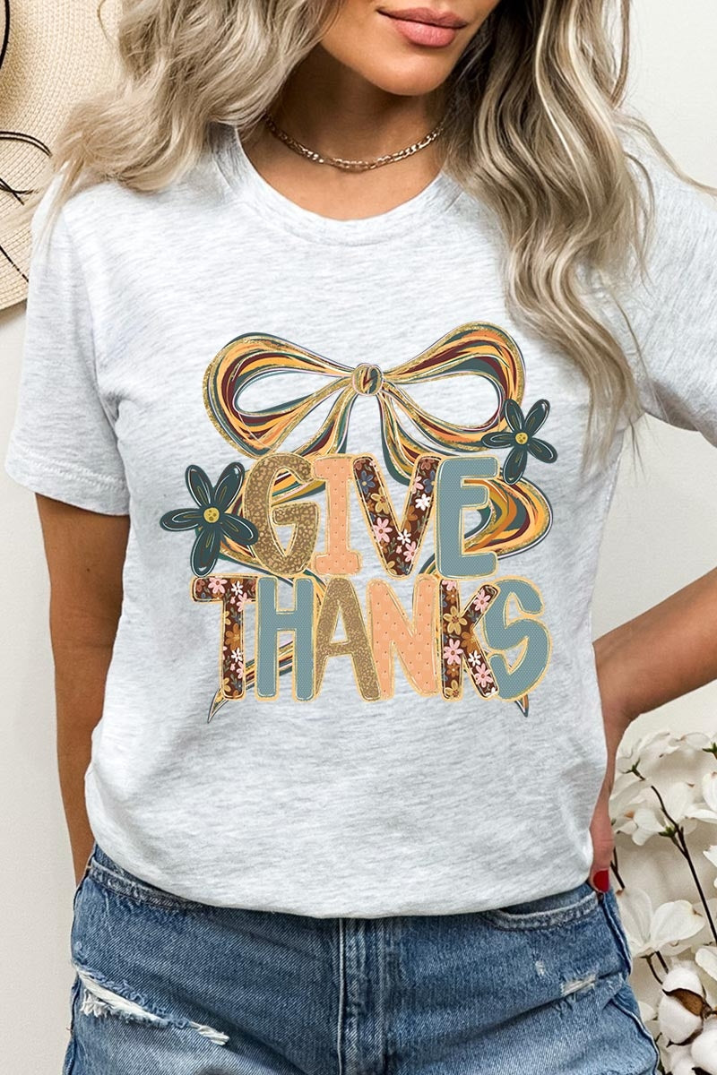 US3001P-E3154 Give Thanks Bow Graphic Plus Tee $16