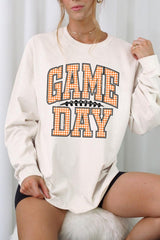 UL240-E3129 Orange Gingham Game Day Graphic Long Sleeve Tee $13.75