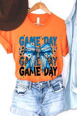 US3001-E3089 Blue Silver Football Game Day Bow Graphic Tee $12.5