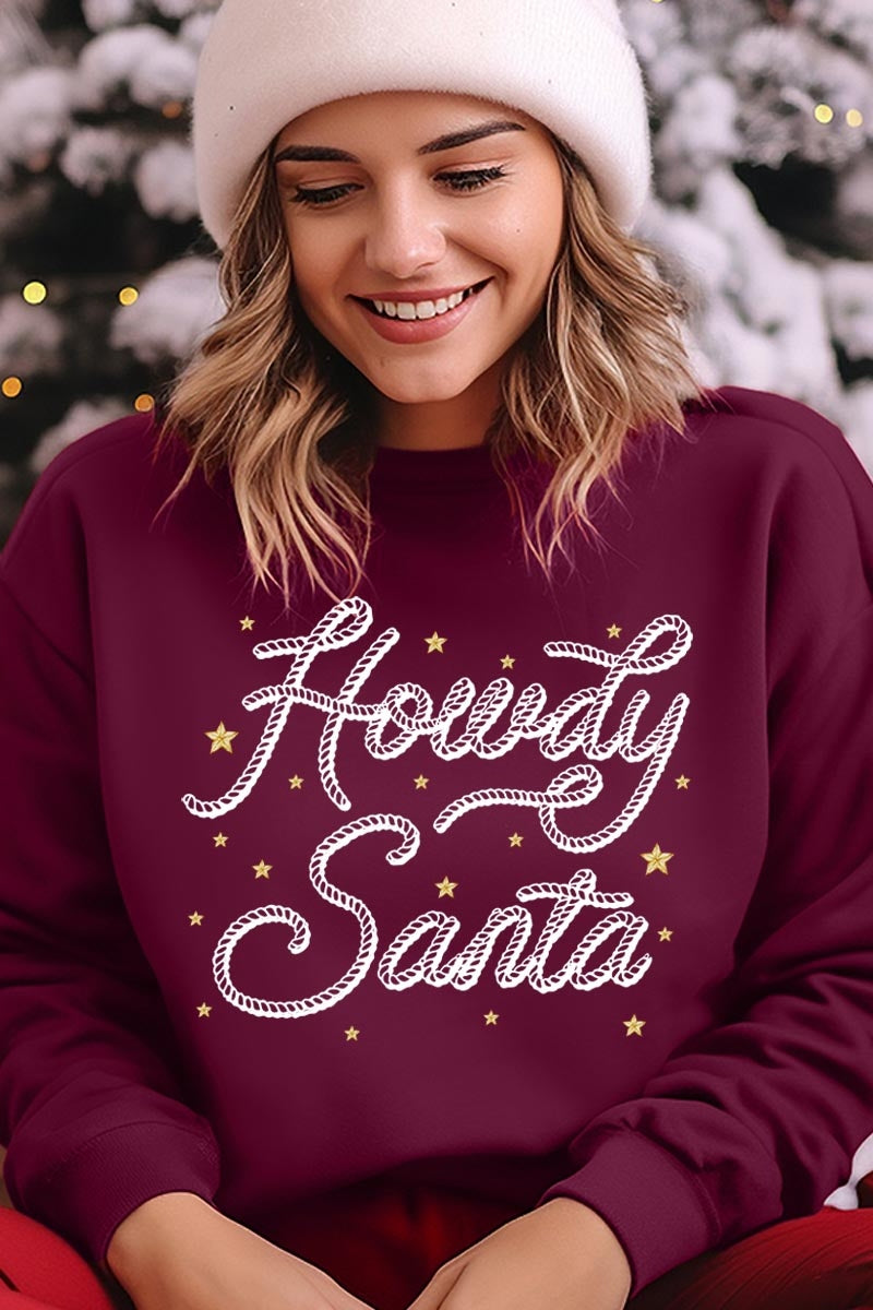 UL180P-E3199 Howdy Santa Graphic Plus Sweatshirt $25