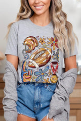 US3001P-E3072 Retro Floral Football Graphic Plus Tee $16