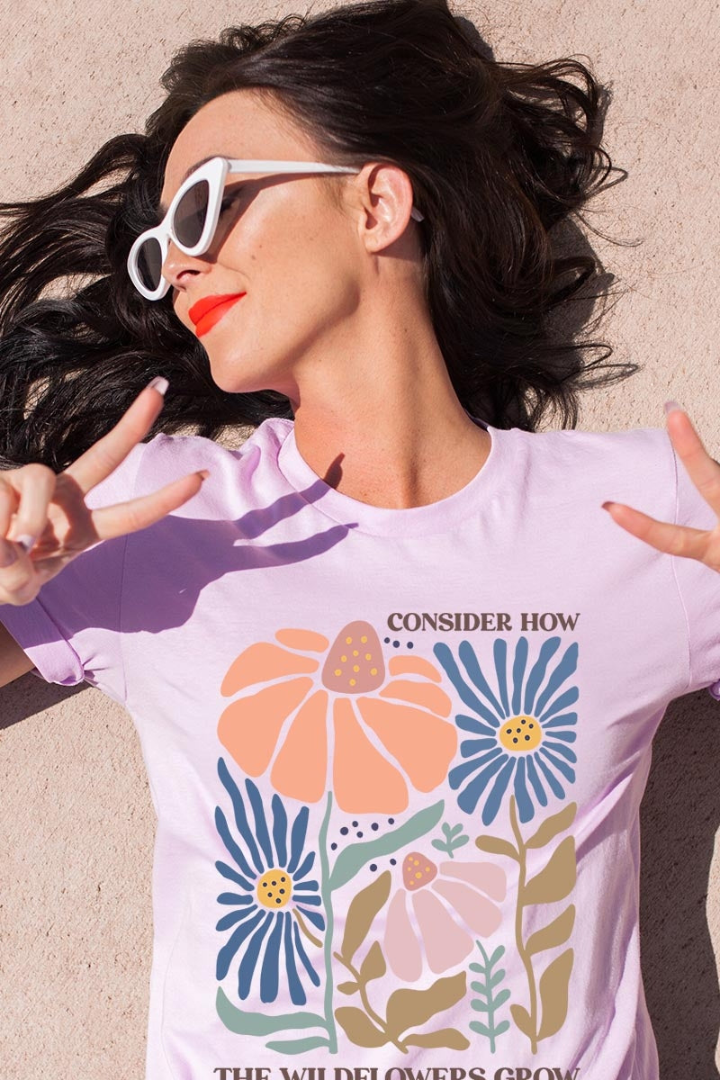 US3001P-E3067 Consider the Wildflowers Graphic Plus Tee $16