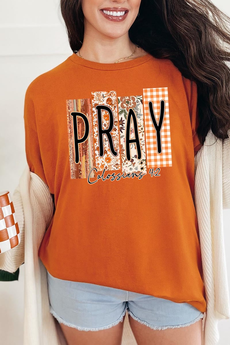 5000P-E3166 Pray Fall Christian Graphic Plus Heavy Cotton Tee $12.75