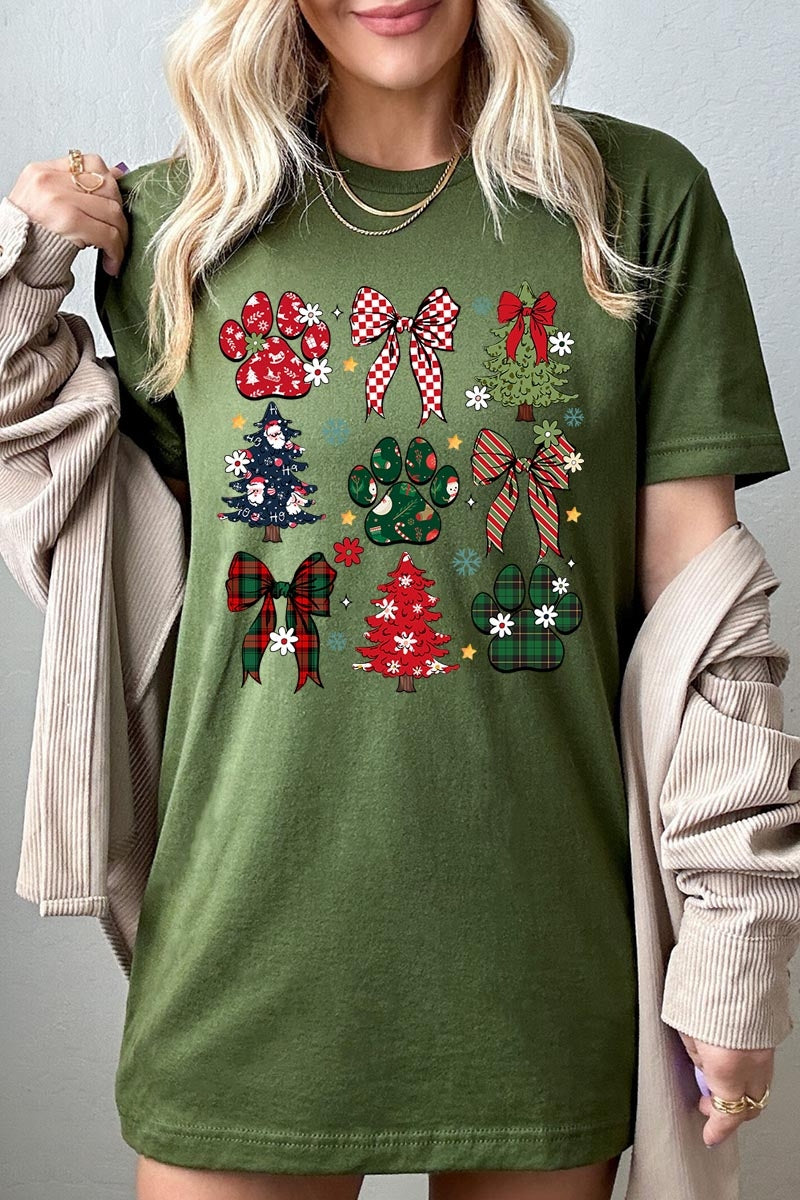 US3001P-E3195 Christmas Bow Paw Graphic Plus Tee $16