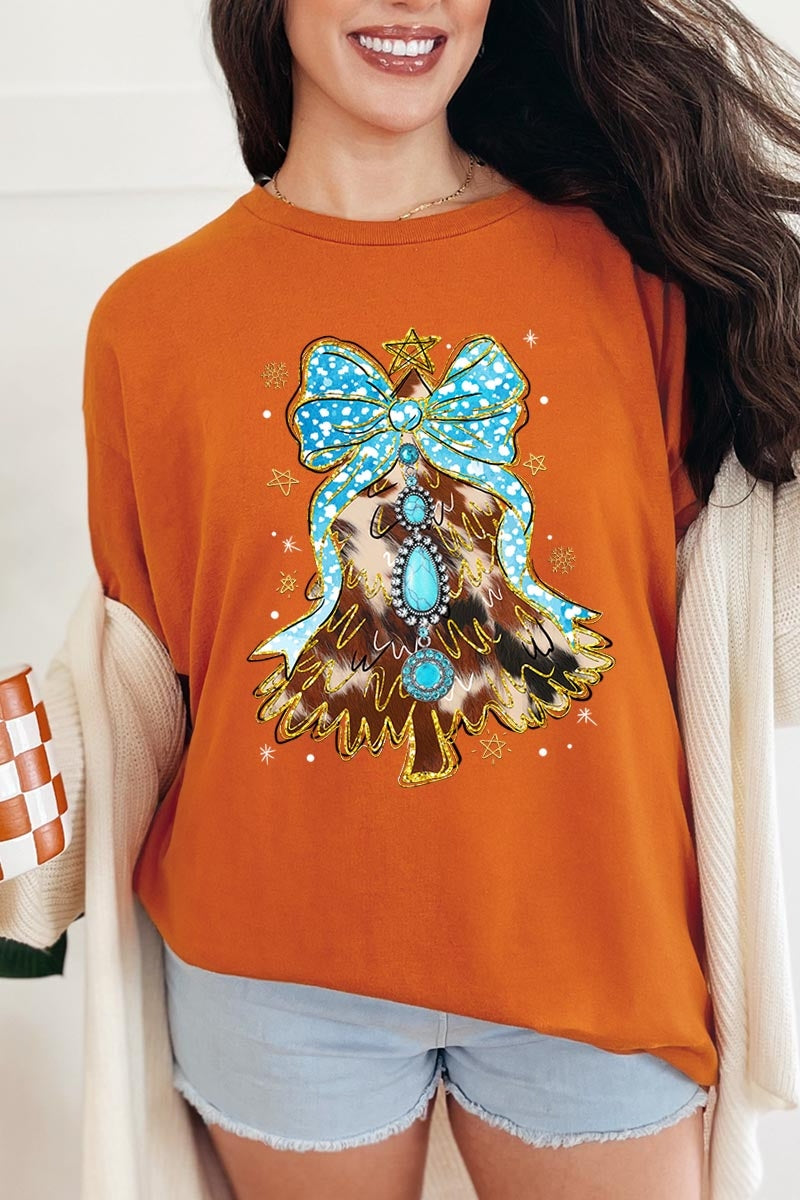 5000-E3184 Turquoise Christmas Tree Graphic Heavy Cotton Tee $9