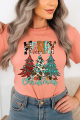 US3001P-E3200 Merry Christmas Trees Graphic Plus Tee $16