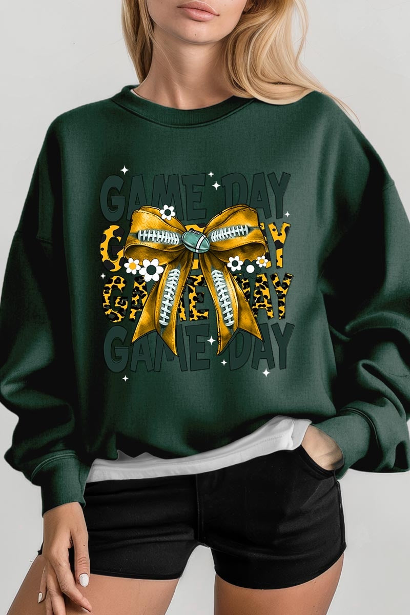 UL180-E3090 Yellow Football Game Day Bow Graphic Sweatshirt $20