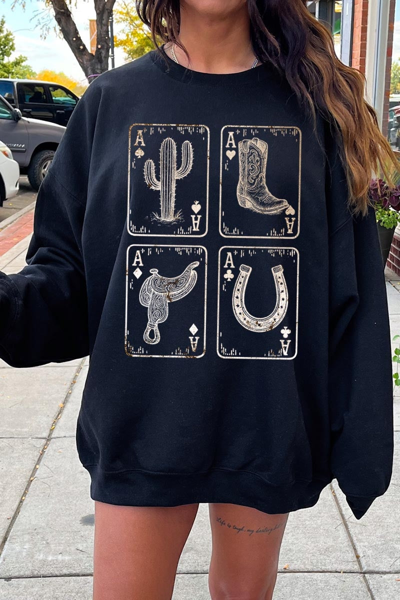 UL180-E3094 Western Cowgirl Card Graphic Sweatshirt $20