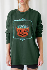 UL240-E3140 Halloween turquoise pumpkin Long Sleeve Tee $13.75