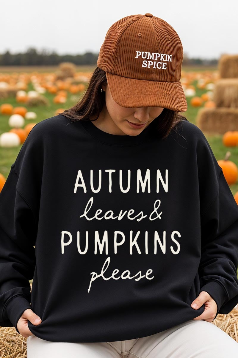 UL180P-E3158 Autumn Leaves Pumpkins Graphic Plus Sweatshirt $25