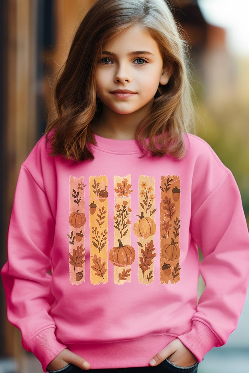 UL180B-E3110Z Brushstroke Boho Fall Kids Graphic Sweatshirt $20