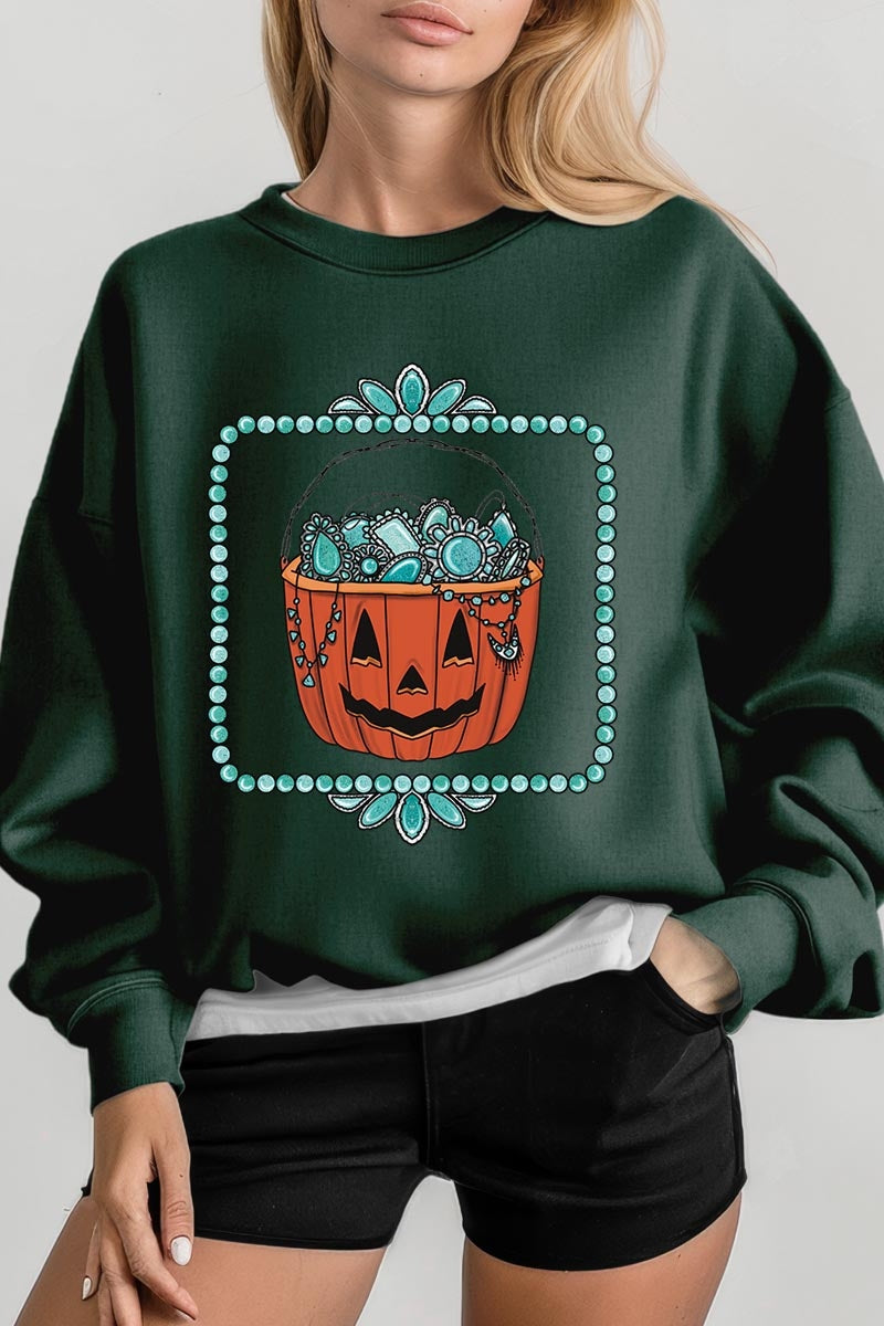 UL180P-E3140 Halloween turquoise pumpkin Plus Sweatshirt $25