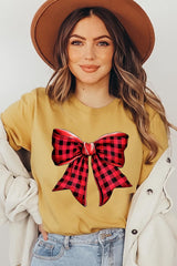US3001P-E3198 Red Buffalo Plaid Bow Graphic Plus Tee $16