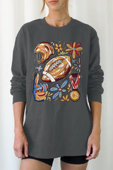 UL240-E3072 Retro Floral Football Graphic Long Sleeve Tee $13.75