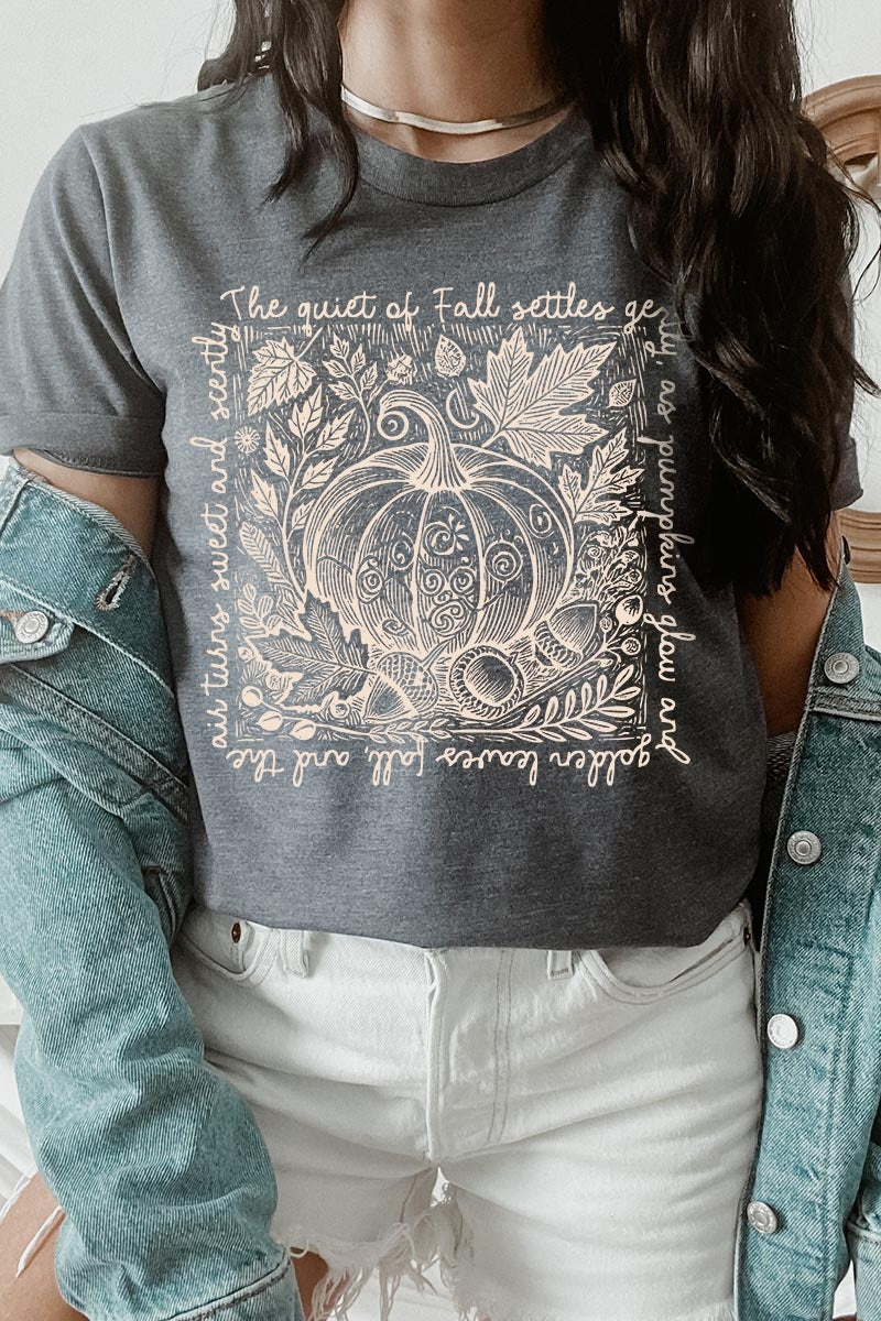 US3001P-E3112 Fall Pumpkin Botanical Graphic Plus Tee $16