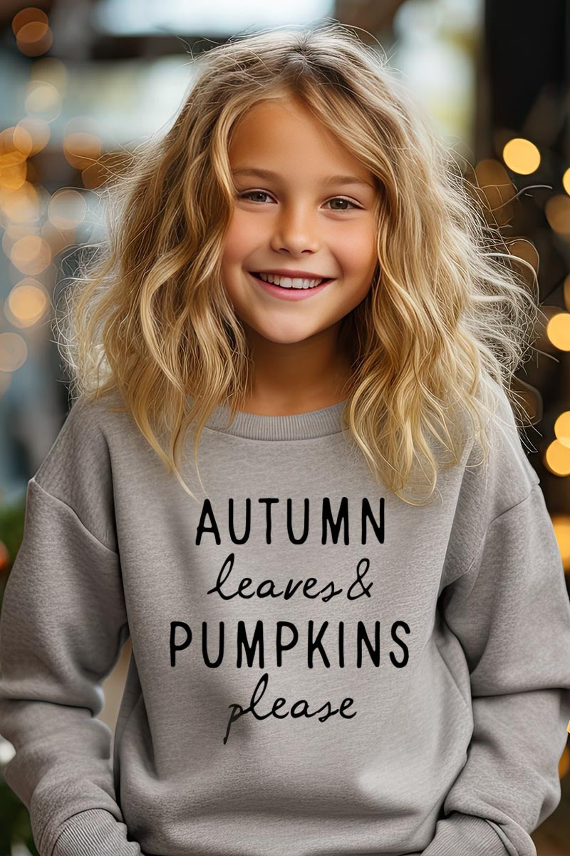 UL180B-E3158Z Autumn Leaves Pumpkins Kids Graphic Sweatshirt $20