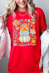 5000-E3153 Floral Pumpkin Stack Graphic Heavy Cotton Tee $9