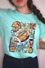 US3001P-E3072 Retro Floral Football Graphic Plus Tee $16