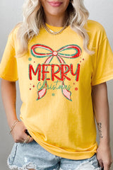 5000-E3197 Merry Christmas Bow Graphic Heavy Cotton Tee $9
