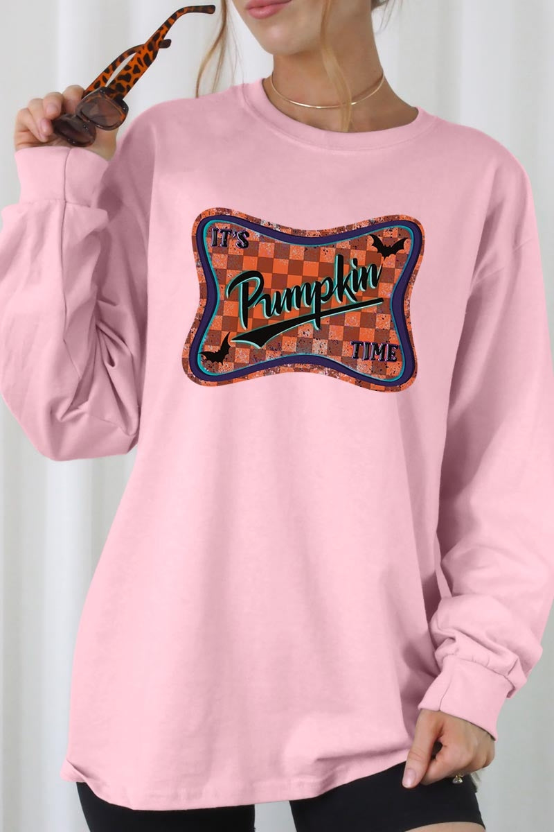 UL240-E3144 Itu2019s pumpkin time Graphic Long Sleeve Tee $13.75