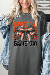 5000-E3088 Orange Black Football GameDay Bow Heavy Cotton Tee $9