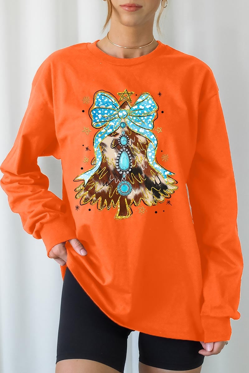 UL240P-E3184 Turquoise Christmas Tree Graphic Plus Long Sleeve Tee $17