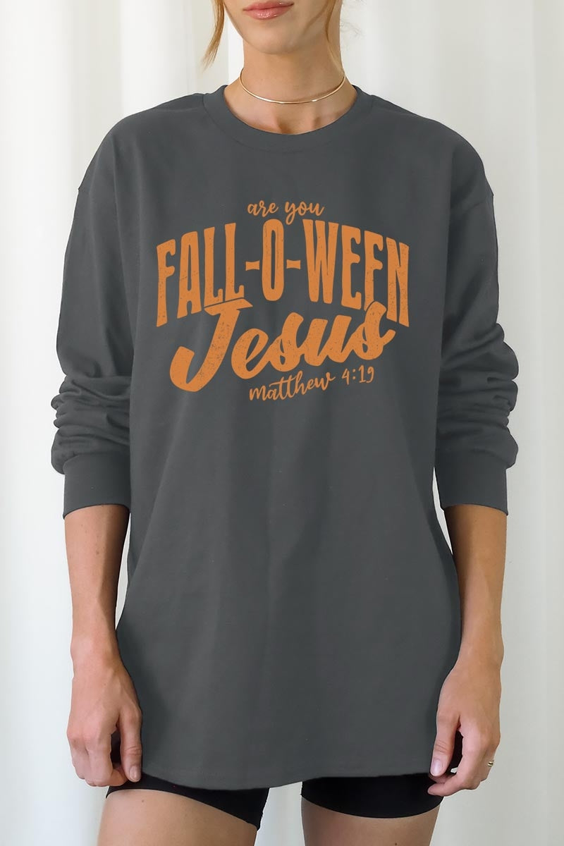 UL240P-E3143 Are You Fall O Ween Jesus Plus Long Sleeve Tee $17