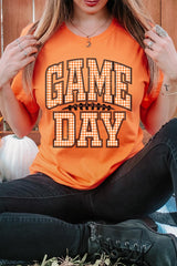 US3001-E3129 Orange Gingham Game Day Graphic Tee $12.5