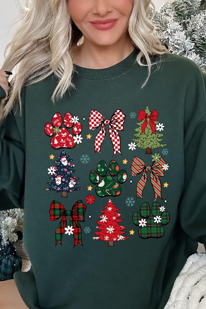 UL180P-E3195 Christmas Bow Paw Graphic Plus Sweatshirt $25