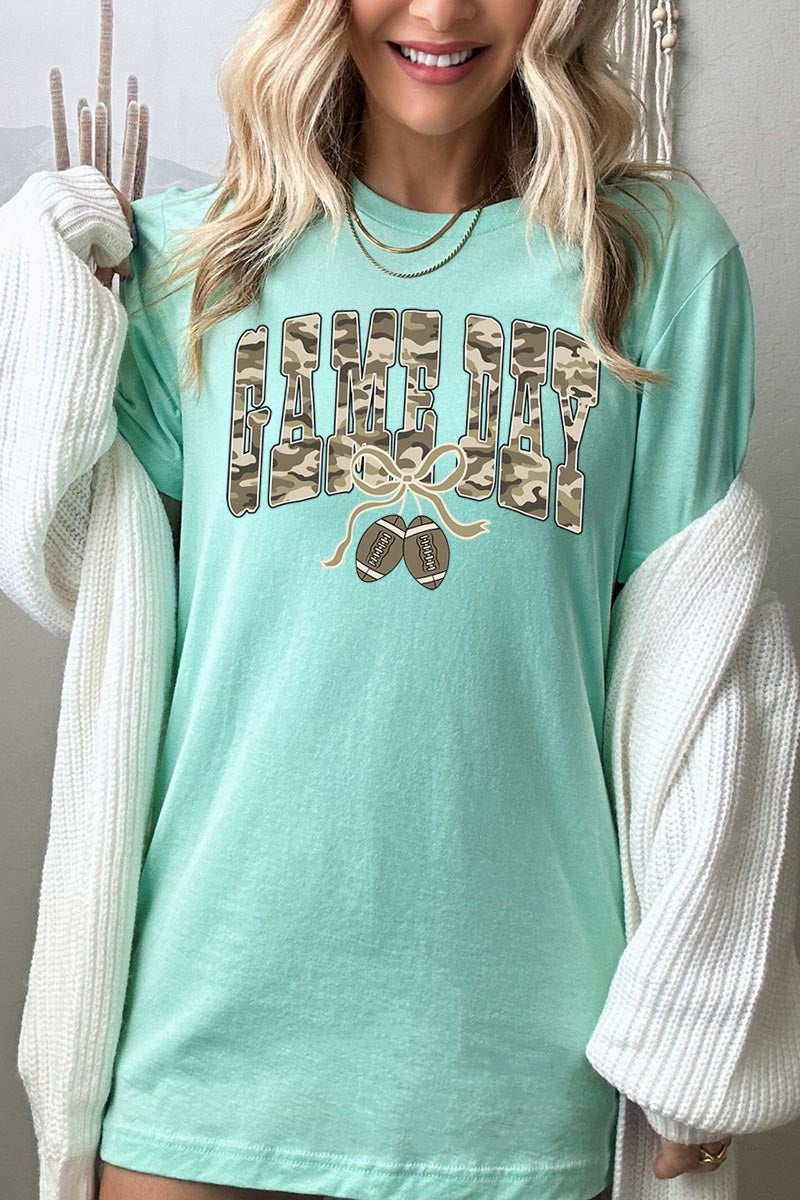 US3001-E3131 Football Game Day Camo Graphic Tee $12.5